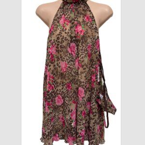 Cabernet Babydoll Cami Lingerie Set Animal Rose Print Halter Sexy Sheer NEW